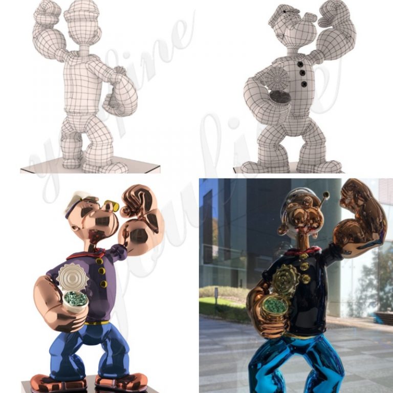 Plating Stainless Steel Popeye Sculpture Cartoon Character