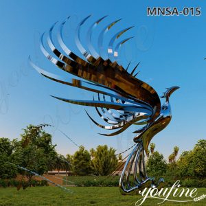 Stunning Metal Mirror Metal Phoenix Sculpture for Garden MNSA-015