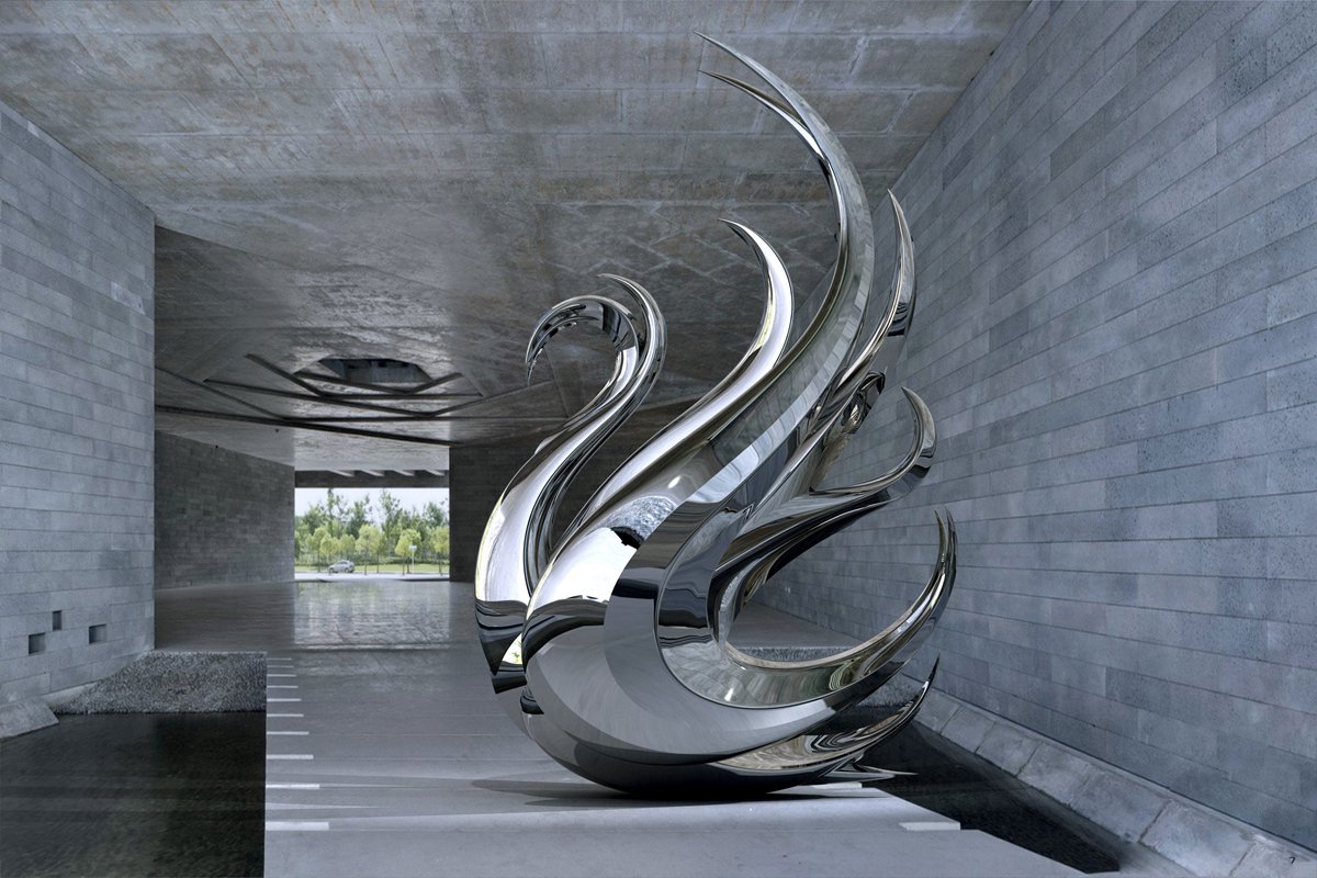 stainless steel swan sculpture (7)