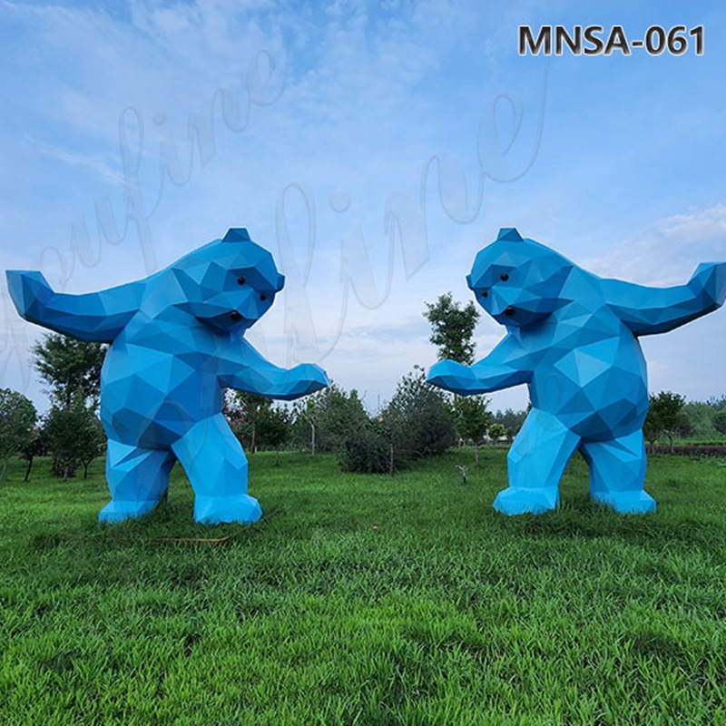 Giant Blue Stainless Steel Geometric Bear Sculpture MNSA–061