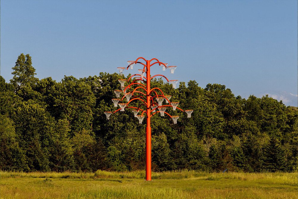 large metal basketball hoop art sculpture (10)