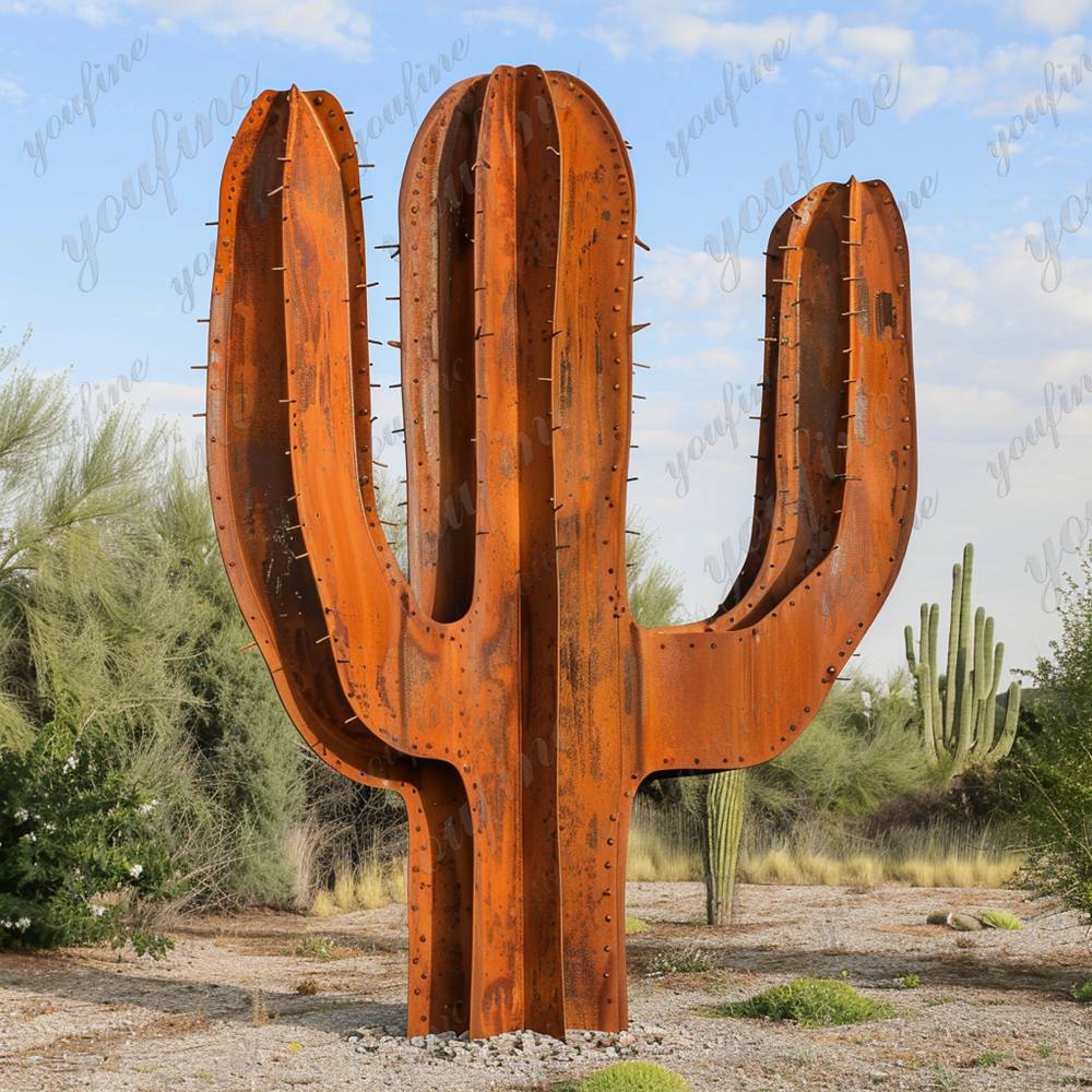 corten steel metal cactus sculpture (1)