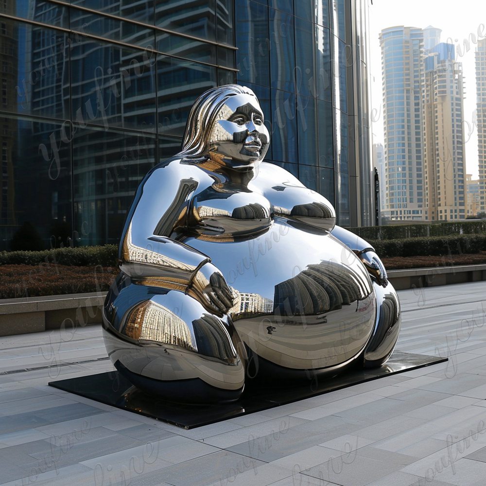 modern stainless steel fat lady garden sculpture (4)