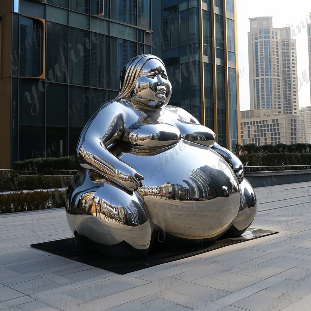 modern stainless steel fat lady garden sculpture (5)