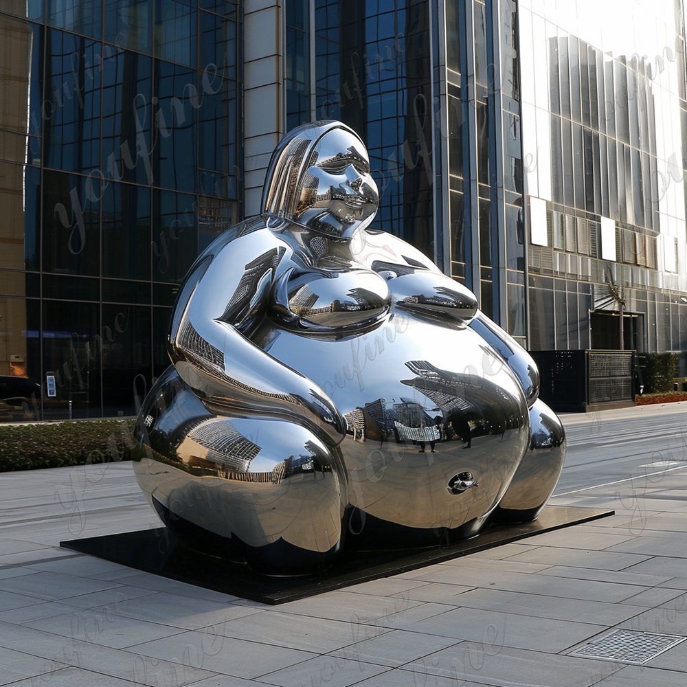 modern stainless steel fat lady garden sculpture (6)