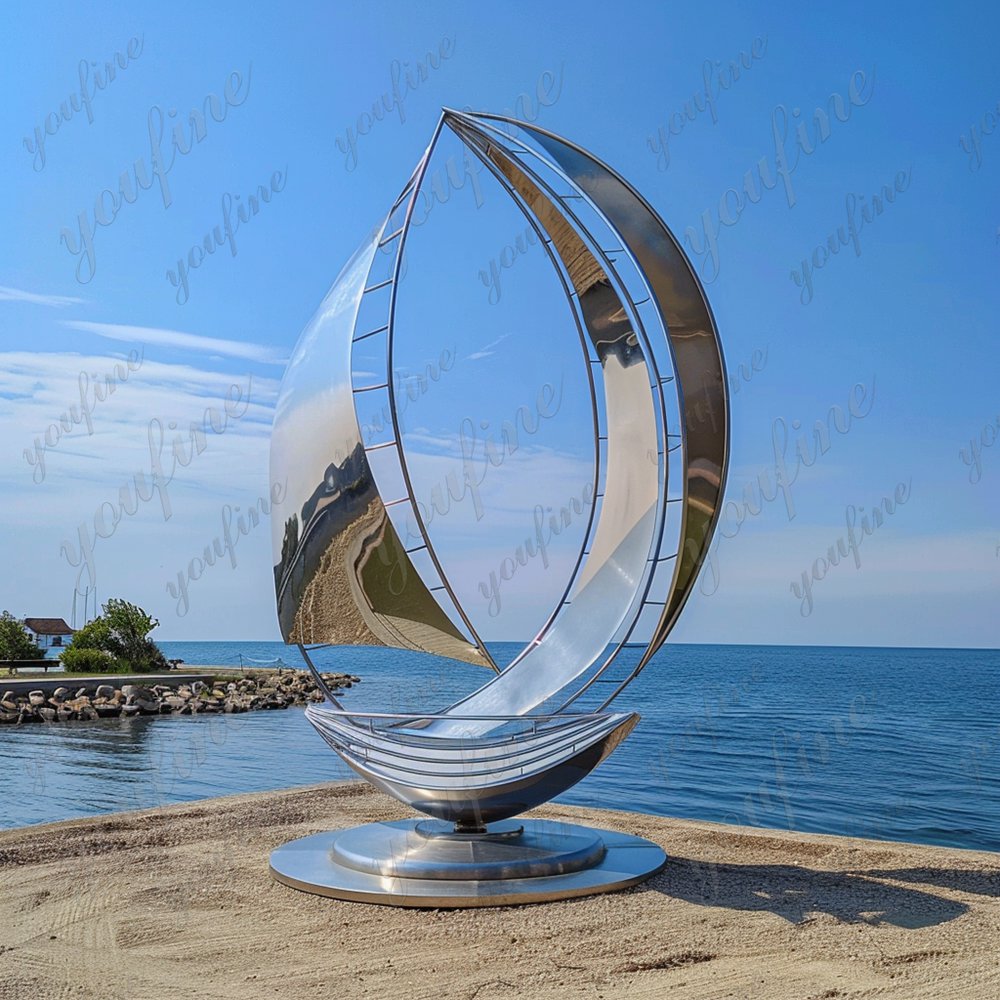 outdoor stainless steel sailing boat sculpture