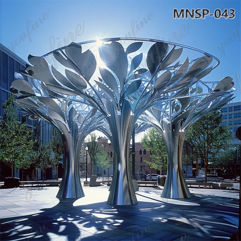 Stainless Steel Tall Metal Tree Sculpture Manufacturer MNSP-043
