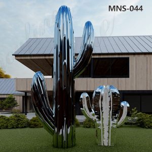 Modern Mirror Outdoor Metal Cactus Sculptures (3)