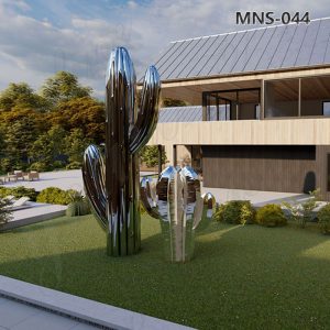 Modern Mirror Outdoor Metal Cactus Sculptures (2)