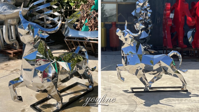 Mirrored Geometric Bull Sculpture (4)