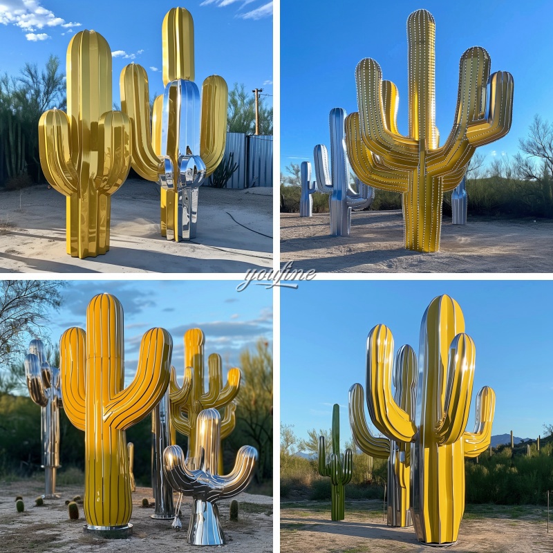 Modern Stainless Steel Large Cactus Sculpture (1)