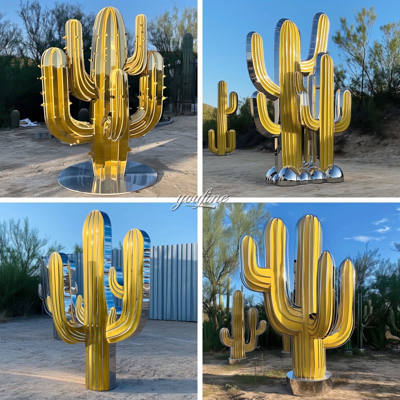 Modern Stainless Steel Large Cactus Sculpture (3)