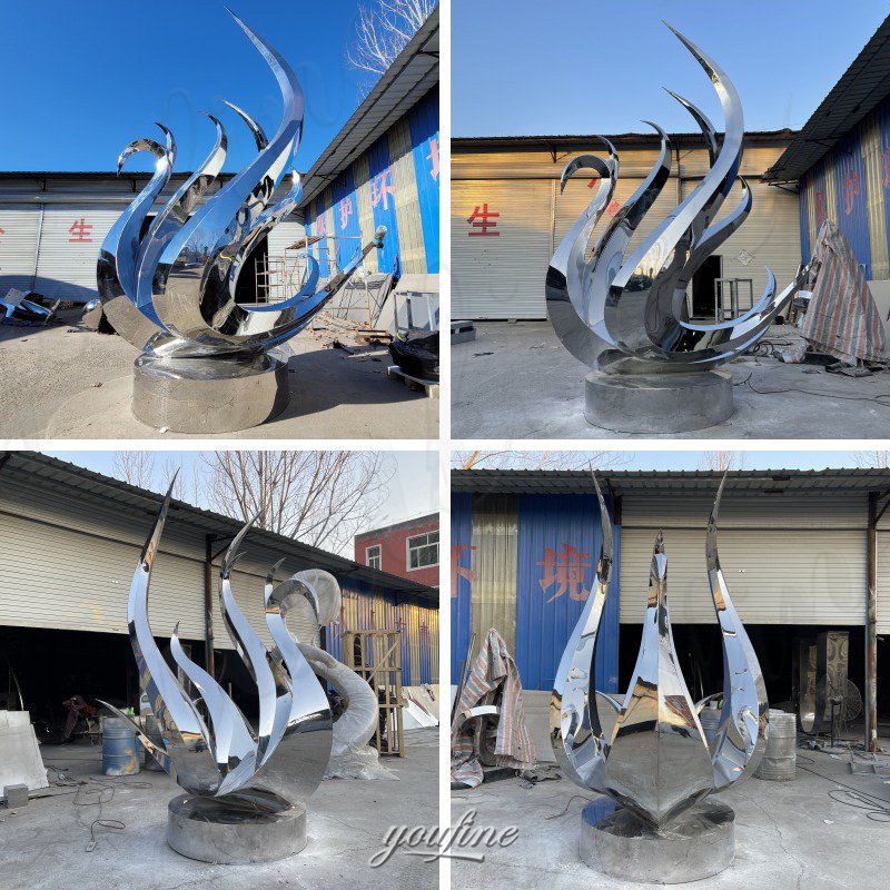 mirror metal swan sculpture (5)