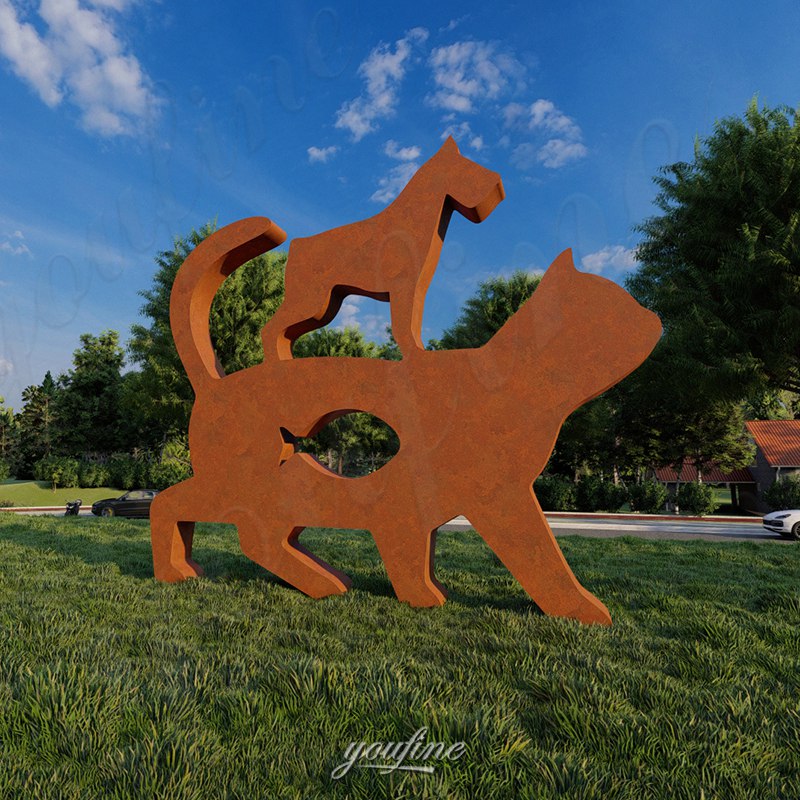 corten steel abstract cat sculpture