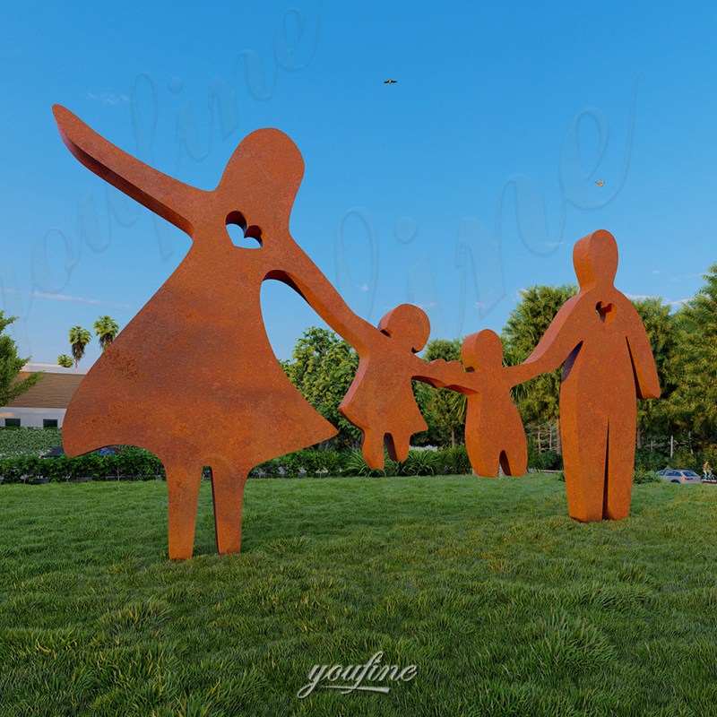 corten steel abstract family sculpture