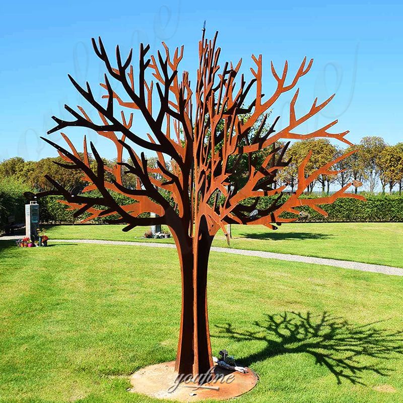 corten steel abstract tree sculpture